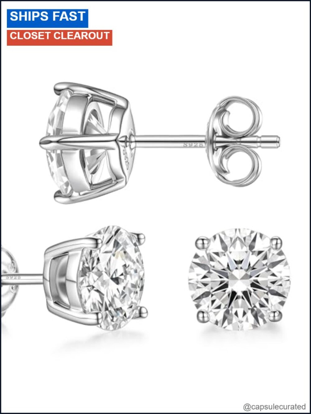 Moissanite Stud Earrings 925 Sterling Silver Plated 18k White Gold